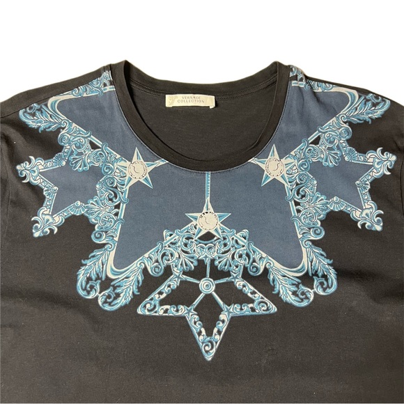 Versace Collection Navy Short Sleeve Starred Cotton T-shirt | European XL | US M - Picture 3 of 6